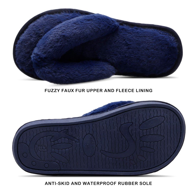 JOINFREE Women's Flip Flops House Slippers for Indoor Bedroom Navy Blue 7.5/8.5 M US - Image 3